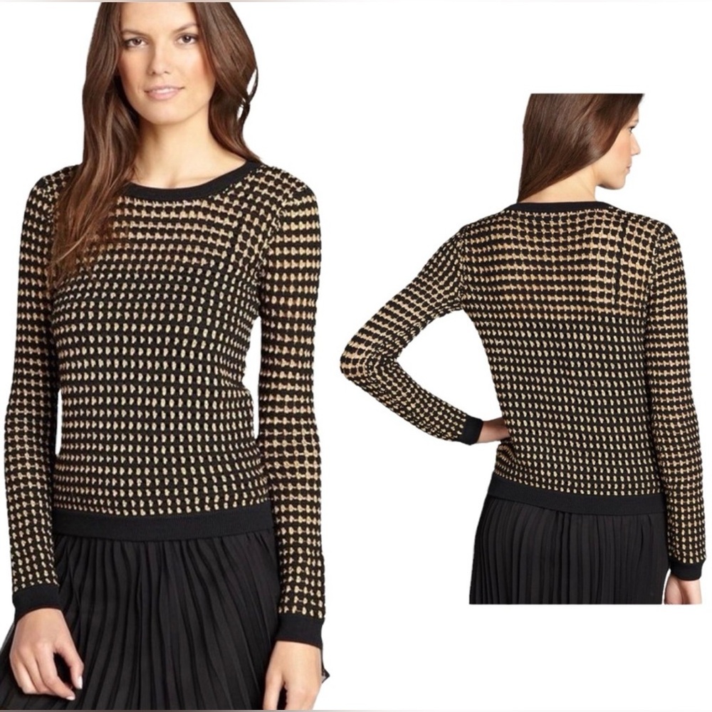 Alice + Olivia Kellye Metallic Knit Open Weave Cotton Sweater | Sz M